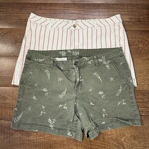 2 PAIRS  A.N.A Womens Mid Rise Twill Shorts Size 14 Inseam 5"Shortie Flat Front